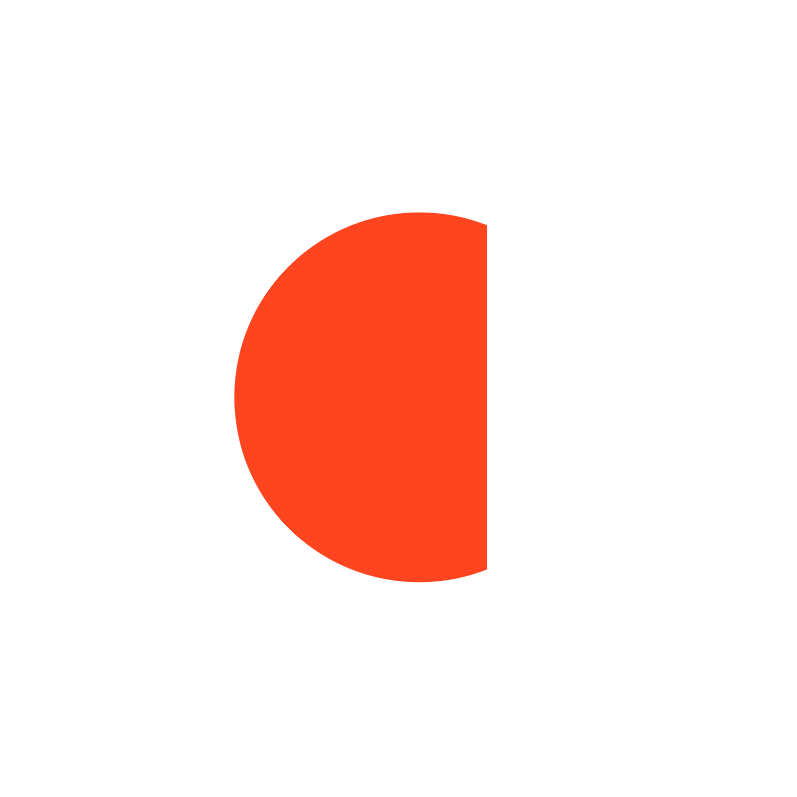 Pie chart showing 50% in orange and 50% in black.