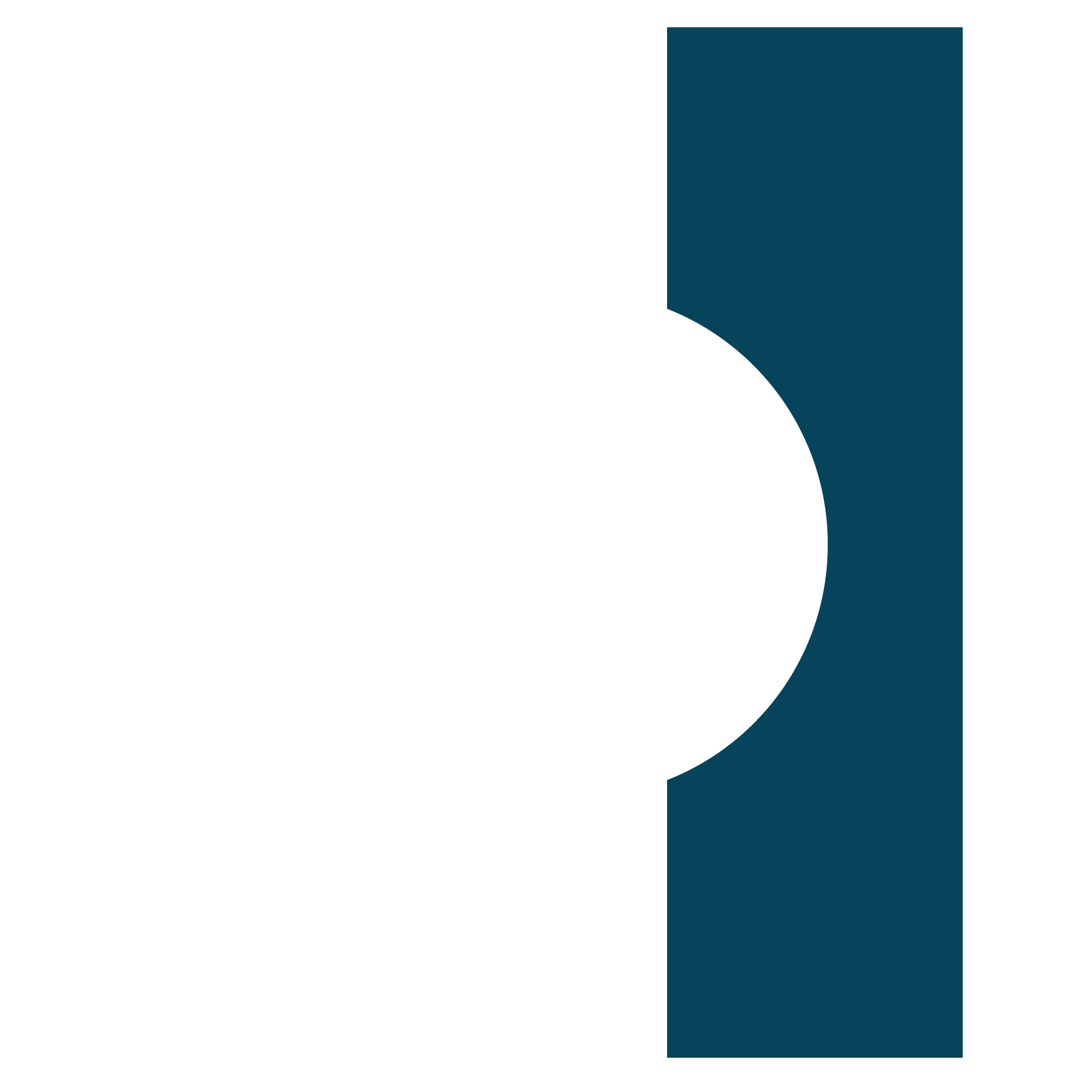 Black circle overlapping a blue square with a semi-circular cutout on the right side.